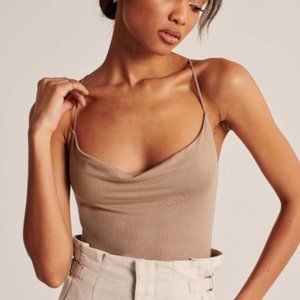 Abercrombie Drapey Cowl Neck Bodysuit, Cream, XS